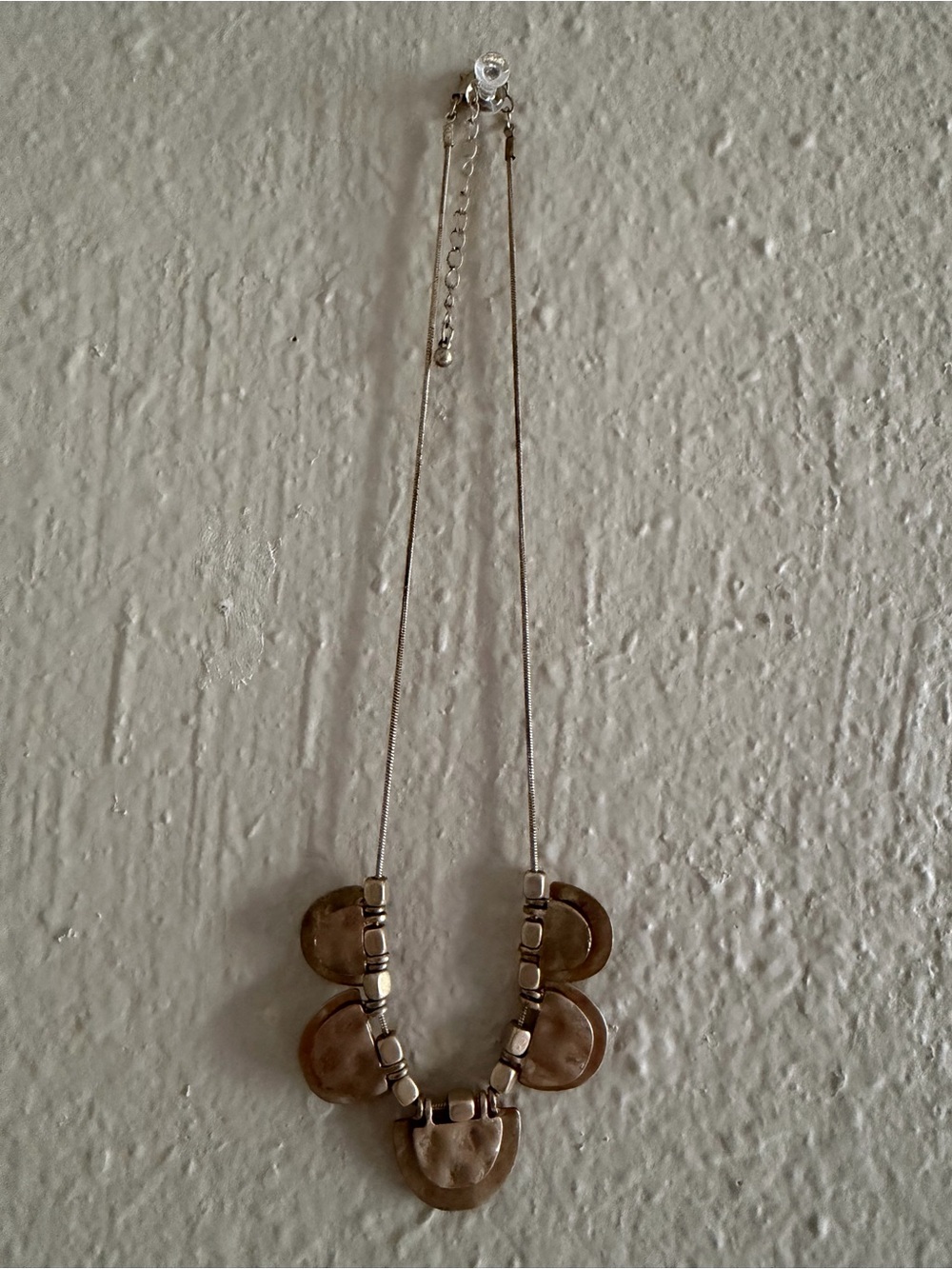 Pounded Metal Disc and Square Bead Necklace